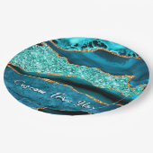 ティール(緑がかった色)ブルー金ゴールドグリッター紙プレートカスタム文字 ペーパープレート (アングル)