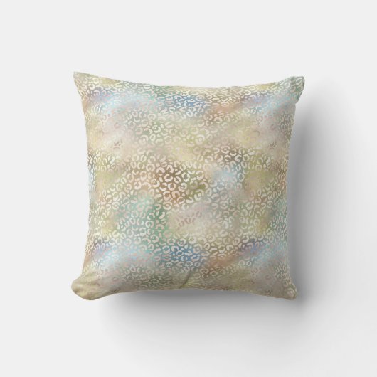 ティール(緑がかった色)ブルー金ゴールドグリーングラムレオパードプリント クッション (正面)