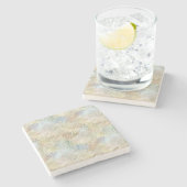 ティール（緑がかった色）ブルー金ゴールドグリーングラムレオパードプリント ストーンコースター (横)