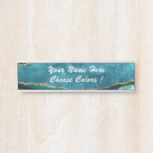 ティール（緑がかった色）ブルー金ゴールドターコイズあなたの名前文字ドアサイン サインプレート (正面)
