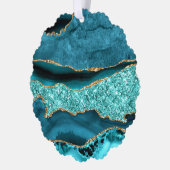 ティール（緑がかった色）ブルー金ゴールドターコイズクリスマスオーナメントカード オーナメントカード (左)