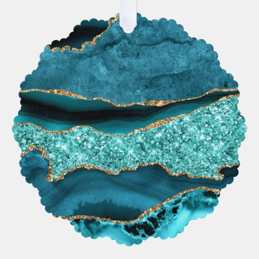 ティール（緑がかった色）ブルー金ゴールドターコイズクリスマスオーナメントカード オーナメントカード (正面)