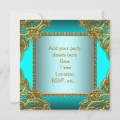 ティール（緑がかった色）ブルー金ゴールドティアラキンセアニェラ 招待状 (裏面)