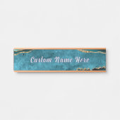 ティール（緑がかった色）ブルー金ゴールドドアサイン名前をカスタムする パーソナライズされた サインプレート (正面)