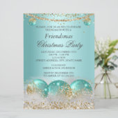 ティール(緑がかった色)ブルー金ゴールドバウスフレンドスマスクリスマスパーティー 招待状 (スタンド正面)