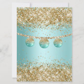 ティール(緑がかった色)ブルー金ゴールドバウスフレンドスマスクリスマスパーティー 招待状 (裏面)