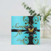 ティール（緑がかった色）ブルー金ゴールドバタフライスウィート16Sweet sixteen 招待状 (スタンド正面)