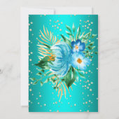 ティール(緑がかった色)ブルー金ゴールドパームズフローラバースデーパーティー 招待状 (裏面)