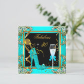 ティール(緑がかった色)ブルー金ゴールドファブラス30バースデーパーティー 招待状 (スタンド正面)