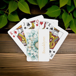 ティール（緑がかった色）ブルー金ゴールドフローラマンダラパーソナライズされた トランプ