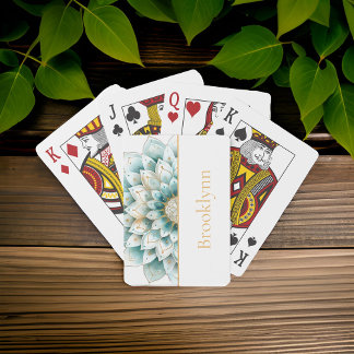 ティール（緑がかった色）ブルー金ゴールドフローラマンダラパーソナライズされた トランプ