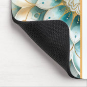 ティール(緑がかった色)ブルー金ゴールドフローラマンダラパーソナライズされた マウスパッド (コーナー)