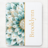 ティール(緑がかった色)ブルー金ゴールドフローラマンダラパーソナライズされた マウスパッド (正面)