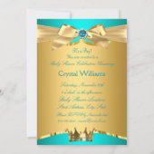 ティール(緑がかった色)ブルー金ゴールドプリンスベビーシャワーブルネットボーイ 招待状 (裏面)