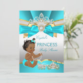 ティール(緑がかった色)ブルー金ゴールドプリンセスベビーシャワーエスニック 招待状 (スタンド正面)