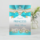 ティール(緑がかった色)ブルー金ゴールドプリンセスベビーシャワー台車 招待状 (スタンド正面)