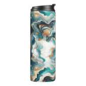 ティール（緑がかった色）ブルー金ゴールドホワイトマーブルモダンアゲート タンブラー (回転左)