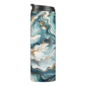 ティール（緑がかった色）ブルー金ゴールドホワイトマーブルモダンアゲート タンブラー (回転右)