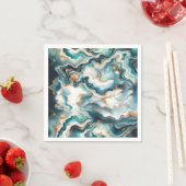 ティール（緑がかった色）ブルー金ゴールドホワモダンイトマーブルアゲ結婚ート スタンダードカクテルナプキン (インサイチュ)