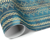 ティール（緑がかった色）ブルー金ゴールドボー ラッピングペーパー (ロールコーナー)