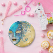 ティール(緑がかった色)ブルー金ゴールドマスカレードパーティー ペーパープレート (パーティー)