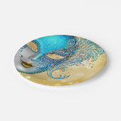 ティール(緑がかった色)ブルー金ゴールドマスカレードパーティー ペーパープレート (アングル)