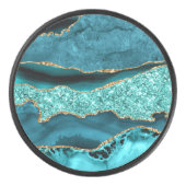 ティール（緑がかった色）ブルー金ゴールドマーブルアクアターコイズホッケーパック アイスホッケーパック (正面)