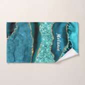 ティール(緑がかった色)ブルー金ゴールドマーブルカスタムあなたの名前バスタオル バスタオルセット (ハンドタオル)