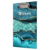 ティール(緑がかった色)ブルー金ゴールド大理石カスタム名前クリップボード クリップボード (左)