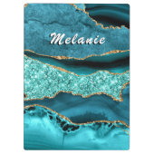 ティール(緑がかった色)ブルー金ゴールド大理石カスタム名前クリップボード クリップボード (裏面)