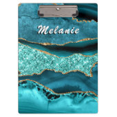 ティール(緑がかった色)ブルー金ゴールド大理石カスタム名前クリップボード クリップボード (正面)