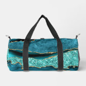 ティール(緑がかった色)ブルー金ゴールド大理石ターコイズカスタムあなたの名前 ダッフルバッグ (正面)
