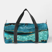 ティール（緑がかった色）ブルー金ゴールド大理石ターコイズカスタムあなたの名前 ダッフルバッグ (裏面)