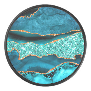 ティール（緑がかった色）ブルー金ゴールド大理石ターコイズギフトホッケーパック アイスホッケーパック