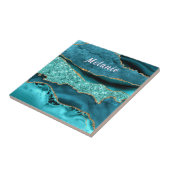 ティール（緑がかった色）ブルー金ゴールド大理石ターコイズタイル名前をカスタムする タイル (側面)