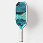 ティール(緑がかった色)ブルー金ゴールド大理石ターコイズピックボールパドル ピックルボールラケット (左)