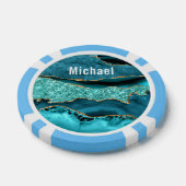 ティール(緑がかった色)ブルー金ゴールド大理石名前をカスタムするトランプのポーカーチップ ポーカーチップ (シングル)