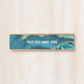 ティール（緑がかった色）ブルー金ゴールド大理石名前をカスタムするドアサイン サインプレート (正面)