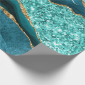 ティール（緑がかった色）ブルー金ゴールド大理石名前をカスタムするラッピング紙 ラッピングペーパー (角)