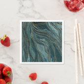 ティール（緑がかった色）ブルー金ゴールド抽象芸術水彩波 スタンダードカクテルナプキン (インサイチュ)