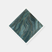 ティール（緑がかった色）ブルー金ゴールド抽象芸術水彩波 スタンダードカクテルナプキン (角)