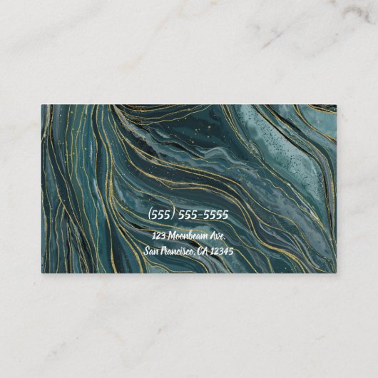ティール(緑がかった色)ブルー金ゴールド抽象芸術水彩波 名刺 (裏面)