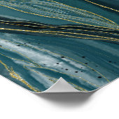 ティール（緑がかった色）ブルー金ゴールド抽象芸術水結婚色のサイン ポスター (角)