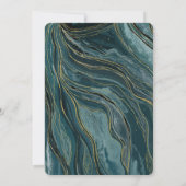 ティール（緑がかった色）ブルー金ゴールド抽象芸術水結婚色 招待状 (裏面)