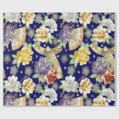 ティール（緑がかった色）ブルー金ゴールド花アジエレガントアパターン ラッピングペーパー (フラット)