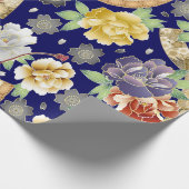 ティール（緑がかった色）ブルー金ゴールド花アジエレガントアパターン ラッピングペーパー (角)