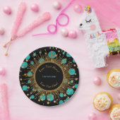 ティール(緑がかった色)ブルー金ゴールド誕生会 ペーパープレート (パーティー)