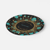 ティール(緑がかった色)ブルー金ゴールド誕生会 ペーパープレート (アングル)