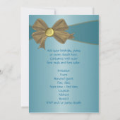 ティール(緑がかった色)ブルー金ゴールド誕生日パーティーテンプレート 招待状 (裏面)