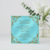 ティール(緑がかった色)ブルー金ゴールド50周年結婚パーティー 招待状 (スタンド正面)